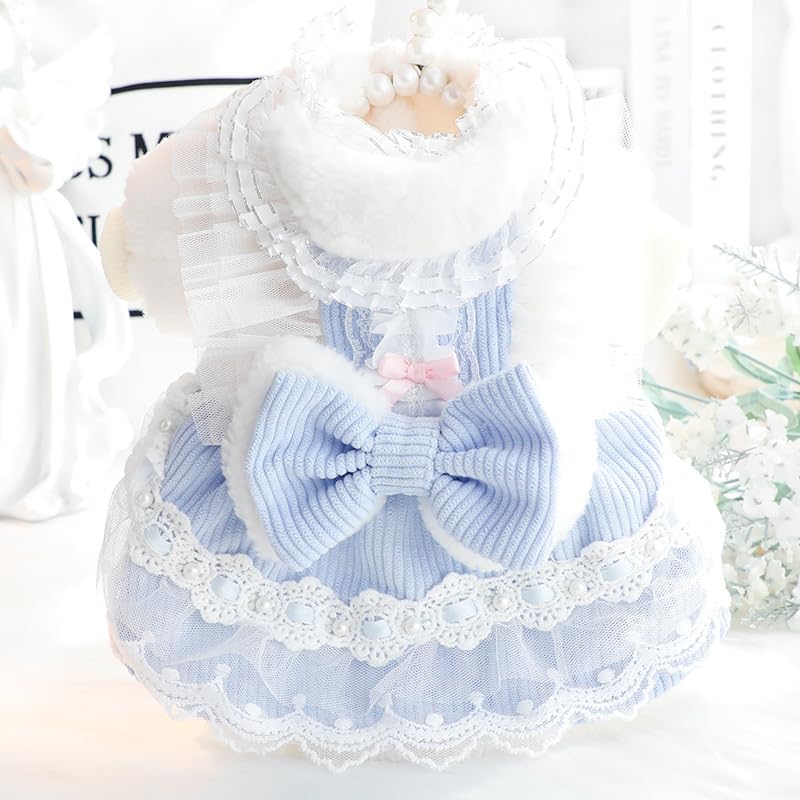 AZA Dog Princess Dresses for Small Dogs Lolita Clothes Lace Costume Bow Pet Girl Cute Coat Outfits Sunmmer Costumes (M,Blue)