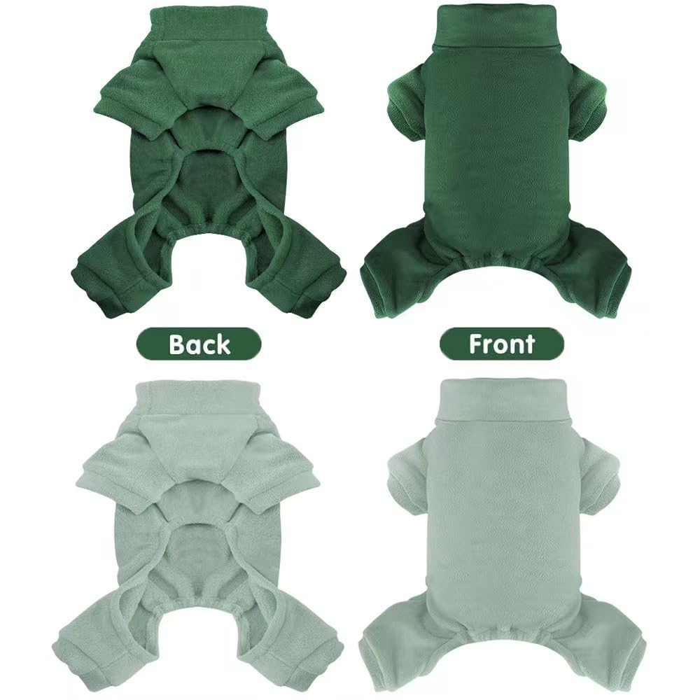 Fleece Dog Pajamas 2 Pack,Turtleneck Thermal Dog Pjs Dog Jumpsuit Pet Outfits Warm Dog Onesie Soft Puppy Clothes for Small Sized Dogs and Cats (Green, XL)