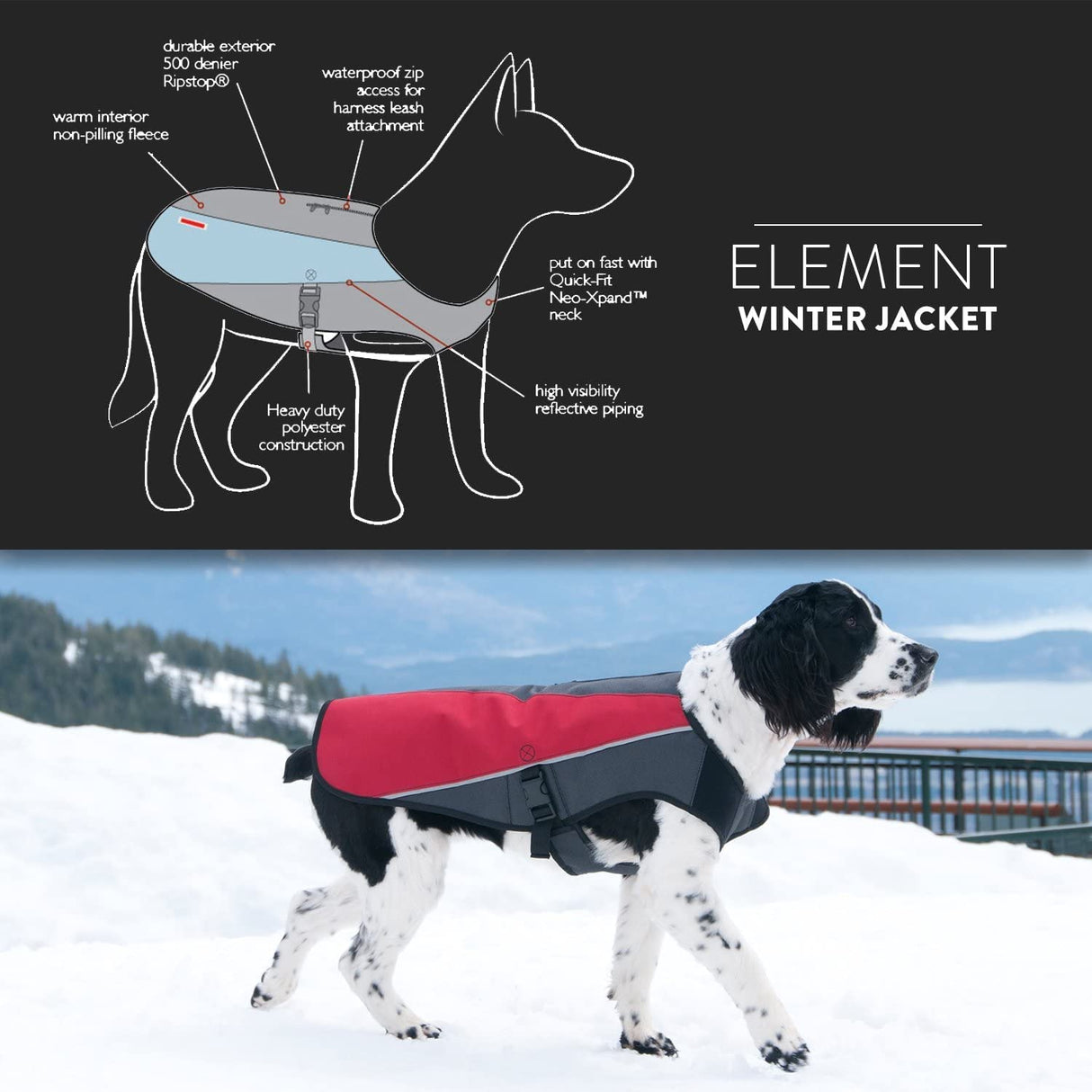 EzyDog Element Jacket - Simple to FIT Water & Wind Proof Dog Jacket (X-Large, Scarlet)