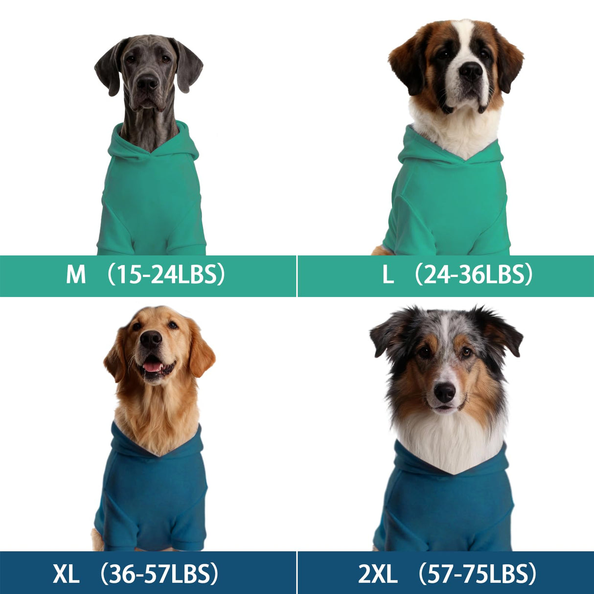 Kickred 2 Pieces Basic Cotton Dog Hoodie Sweater, Soft Pet Clothes Dog Sweatshirts, Dog Outfit Coat Pullover with Pocket and Leash Hole for Small Medium Large Dogs, Turquoise & Dark Blue (X-Large)