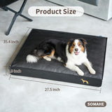 SOMAHE Dog Bed Medium Size Dog Orthopedic Beds for Small Dogs with Removable Washable PU Leather Cover Waterproof Black 35.4×27.5×4inch