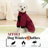 Four Leged Dog Winter Coat, Fullbody Warm Fleece Dog Jacket, Reflective Puppy Cold Weather Coats with Leash Hole & Drawstring, Back Zipper Water-Resistant Doggie Winter Clothes