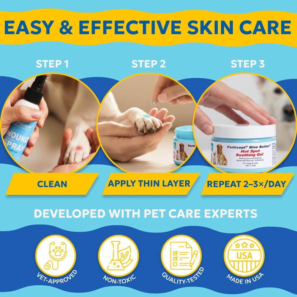 Forticept Blue Butter – Hot Spot Treatment for Dogs Cats | Dog Cat Wound Care | Skin Yeast Infections, Ringworm, Cuts, Rashes, First Aid Veterinary Strength Anti Itch Cream 4oz