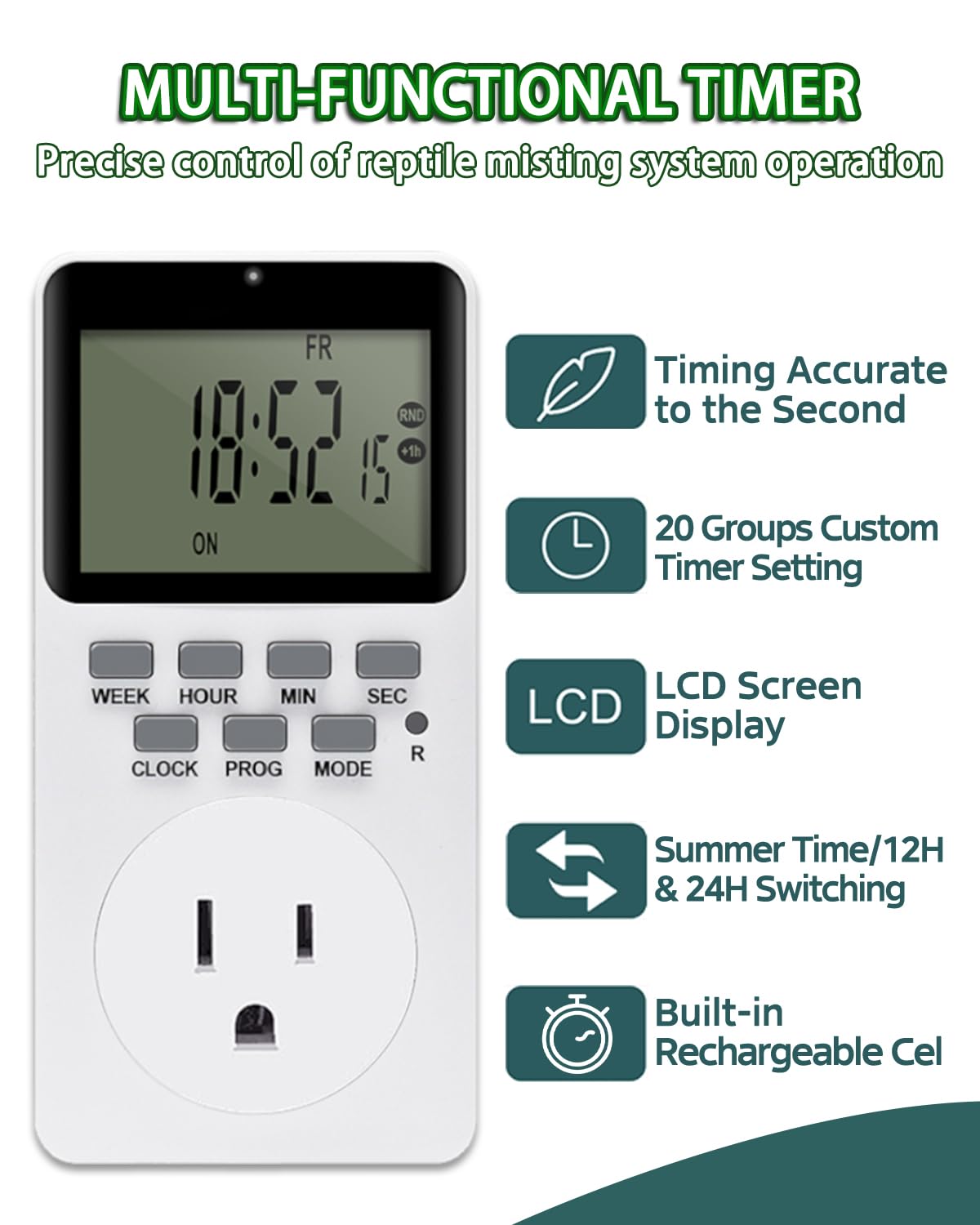 Automatic Reptile Mister System, Misting System with Timer, Reptile Humidifiers Quiet Pump Expandable to 10 Fine Mist Nozzles, Terrarium Mister with Programmable Timer Accurate to The Second