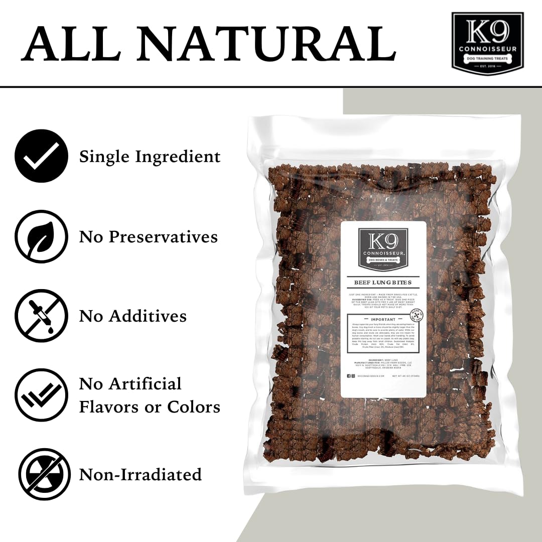 K9 Connoisseur Beef Lung Dog Training Treats All Natural & Lean, USA Made Single Ingredient, Bulk Dogs Treat, Grain Free, for All Breeds & Sizes - 2.5 Lbs