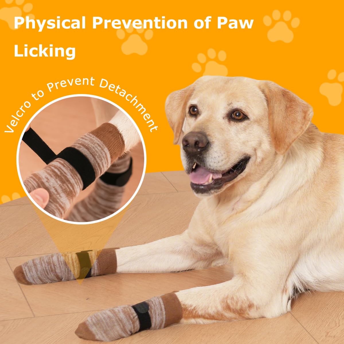 KUPAO Dog Socks 12 Pack to Prevent Licking Paws, Anti Slip Dog Booties and Paw Protectors for Hardwood Floors Hot Pavement, Suitable for Small Medium Large Senior Dogs - Size Large,Brown