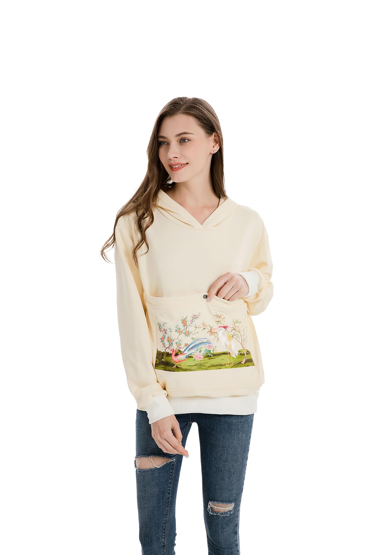 ALYC Cat Dog Carrier Hoodie Big Pet Pouch Sweatshirt Puppy Kitten Holder Pullover Top Graphic Print Kangaroo Hoodies Beige