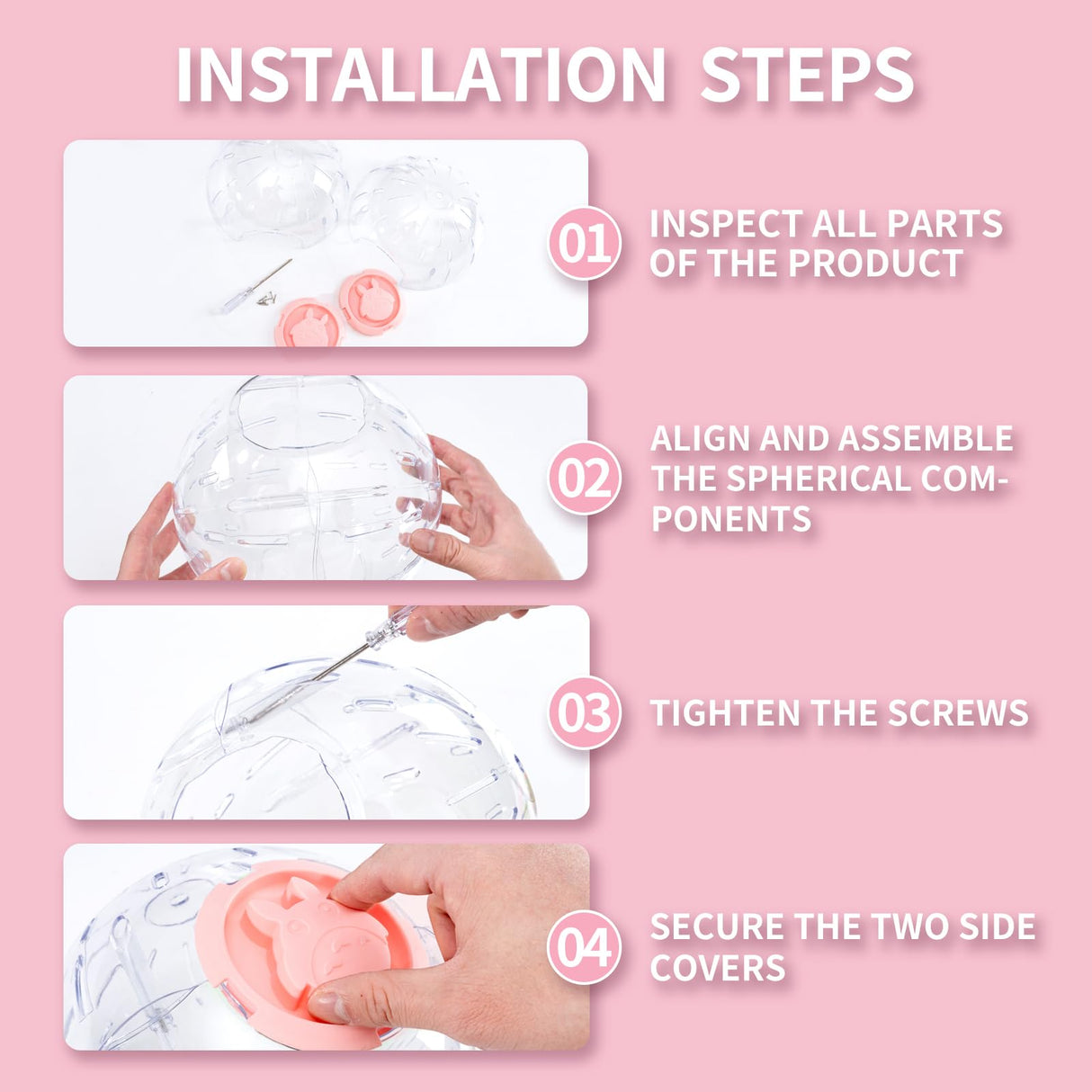 7.9 Inch Hamster Ball, Running Ball Toy, Transparent, Breathable, Promote Exercise Health, Reduce Stress, Easy to Clean, Hamster Accessory, for Syrian Dwarf Hamster, Gerbils, Mice, Small Pets, Pink