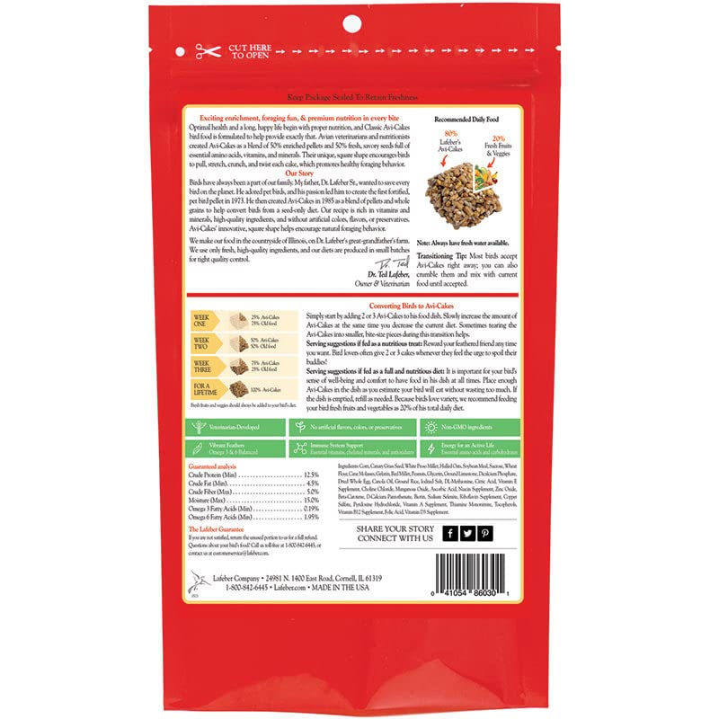 LAFEBER'S Classic Avi-Cakes Pet Bird Food, Made with Non-GMO and Human-Grade Ingredients, for Parrots (12 oz Pack of 2)