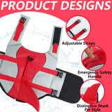 EMUST Shark Life Jackets for Dogs, Adjustable Ripstop Dog Life Vest for Water Safety Pet Life Vest with Rescue Handle Safety Vest for Swimming Pool Beach Boating, (L,Red)