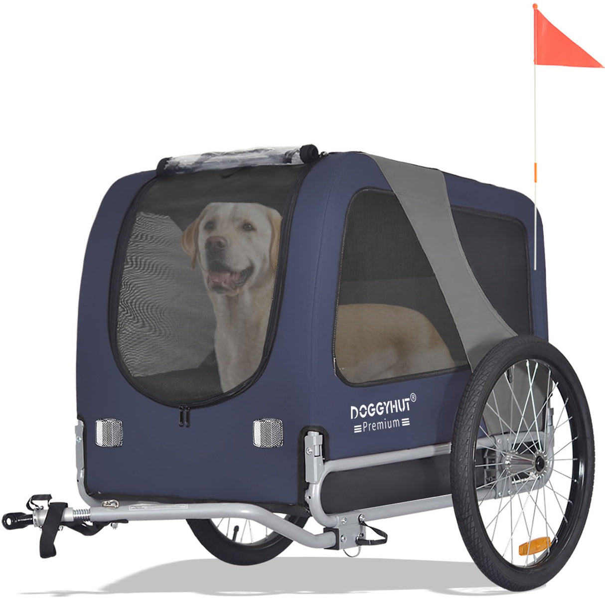 DOGGYHUT® Premium Large Pet Bike Trailer for Medium or Large Dog, Up to 78 lbs,Dog Bicycle Carrier,Low Center of Gravity,Easy Folding Frame (Blue)
