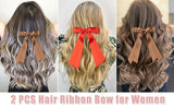 Large Double Hair Bows 2 PCS Satin Ribbon Bow for Women,Hair Bows for Women,Hair Ribbons,Oversized Long-tail Cute Aesthetic Hair Accessories,Large Hair Barrettes for Women（ Black,White）