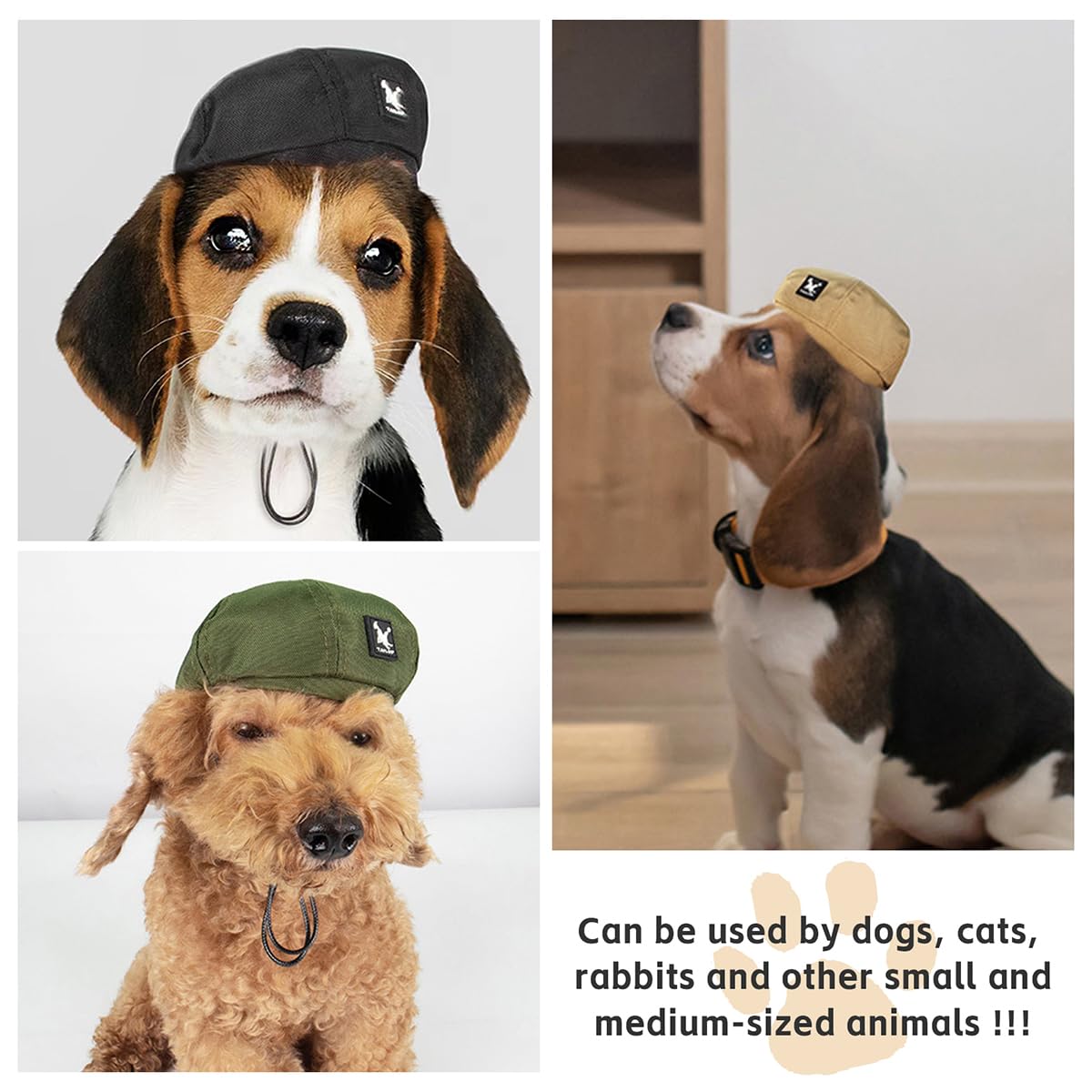 MANON ROSA Dog Beret Hat Military Style– Adjustable Halloween Pet Costume Cap Hair Accessory Photo Prop for Small & Medium Dogs Puppies Cats Kittens (Black,Medium)