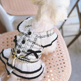 Elegant Dog Plaid Harness with 5FT Leash Set Bowknot Sleeveless Vest Cute Tweed Puppy Dress Outfits Pet Yorkie Birthday Wedding Clothes (Black & White, Small)