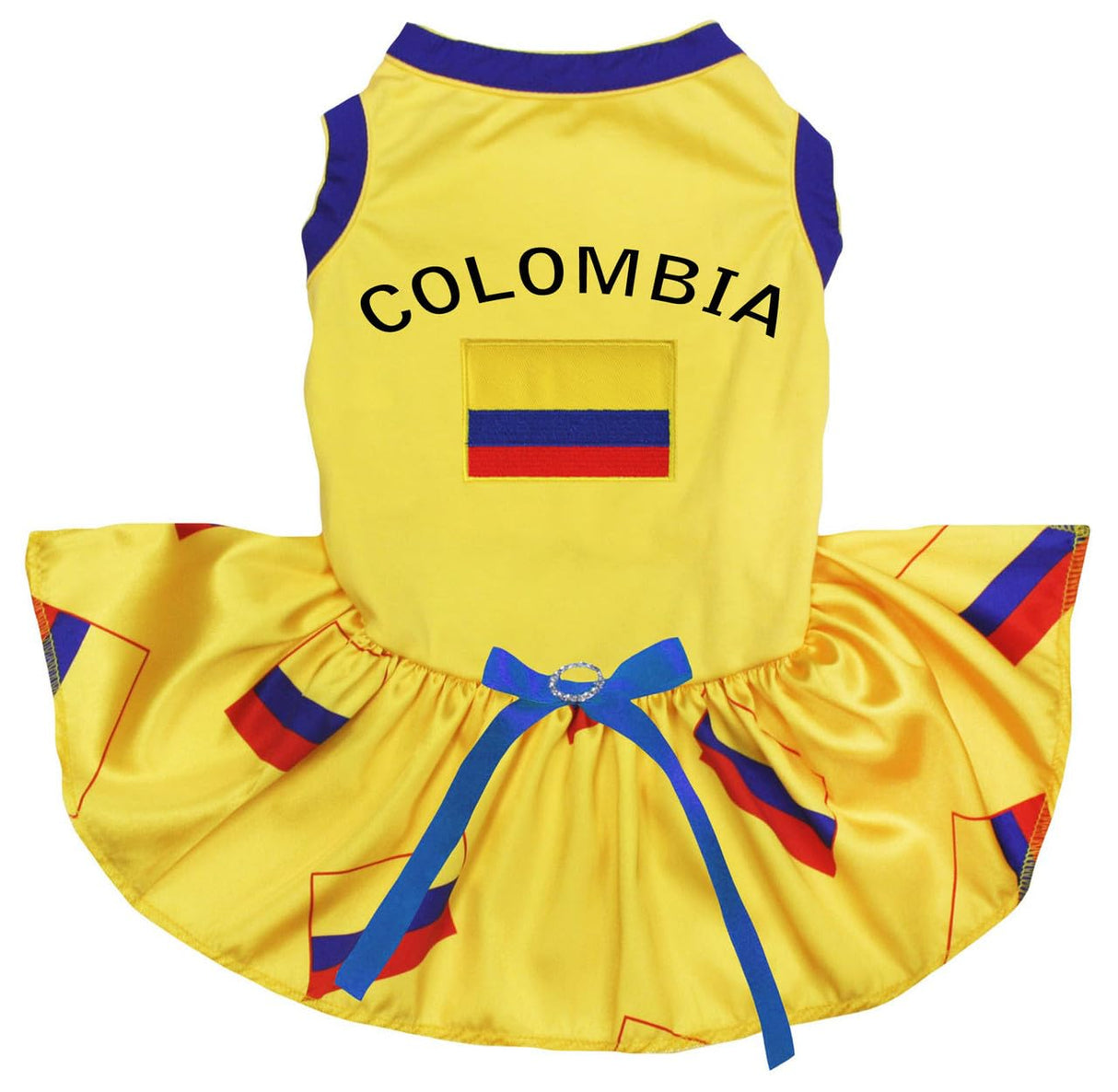 Petitebella Colombia & Flag Puppy Dog Dress (Yellow/Flags,X-Large)
