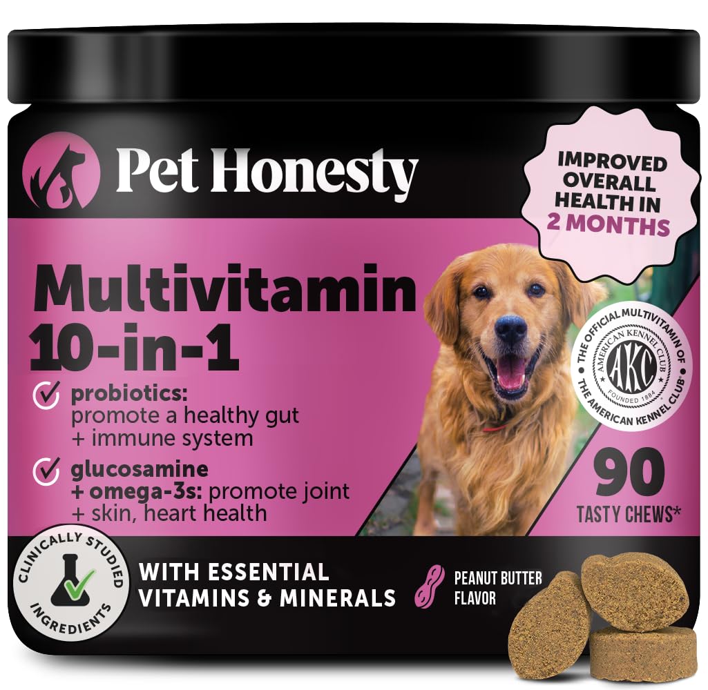 Multivitamin Dog Supplement - Glucosamine Chondroitin for Dogs, Probiotics, Omega Fish Oil, Dog Supplements & Vitamins, Vitamins for Skin and Coat Allergies, (Peanut Butter 90 ct)