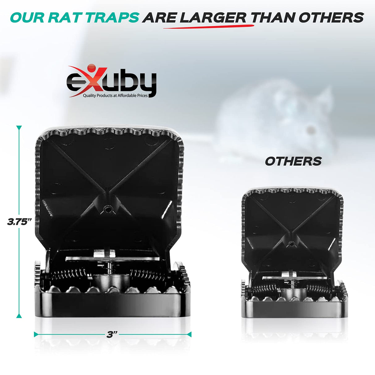 eXuby Large Powerful Rat Traps (16 Pack) - Kills Instantly with Powerful Steel Spring - Setup in Seconds - Wash & Reuse Over & Over - Hands Free Disposal - Rat Control Without Harmful Poisons or Chem