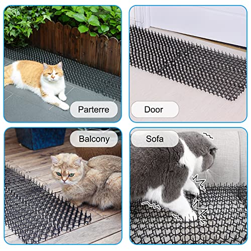 TSLBW 6.2 * 8 Inch 12 Pcs Cat Scat Mat with SpikesCat Repellent Mat with Spikes Pet Deterrent Net Anti Cat Mat Gardening Plastic Cat Scat Mat with 8 U-Shaped Pegs Wild Animal Garden Plants