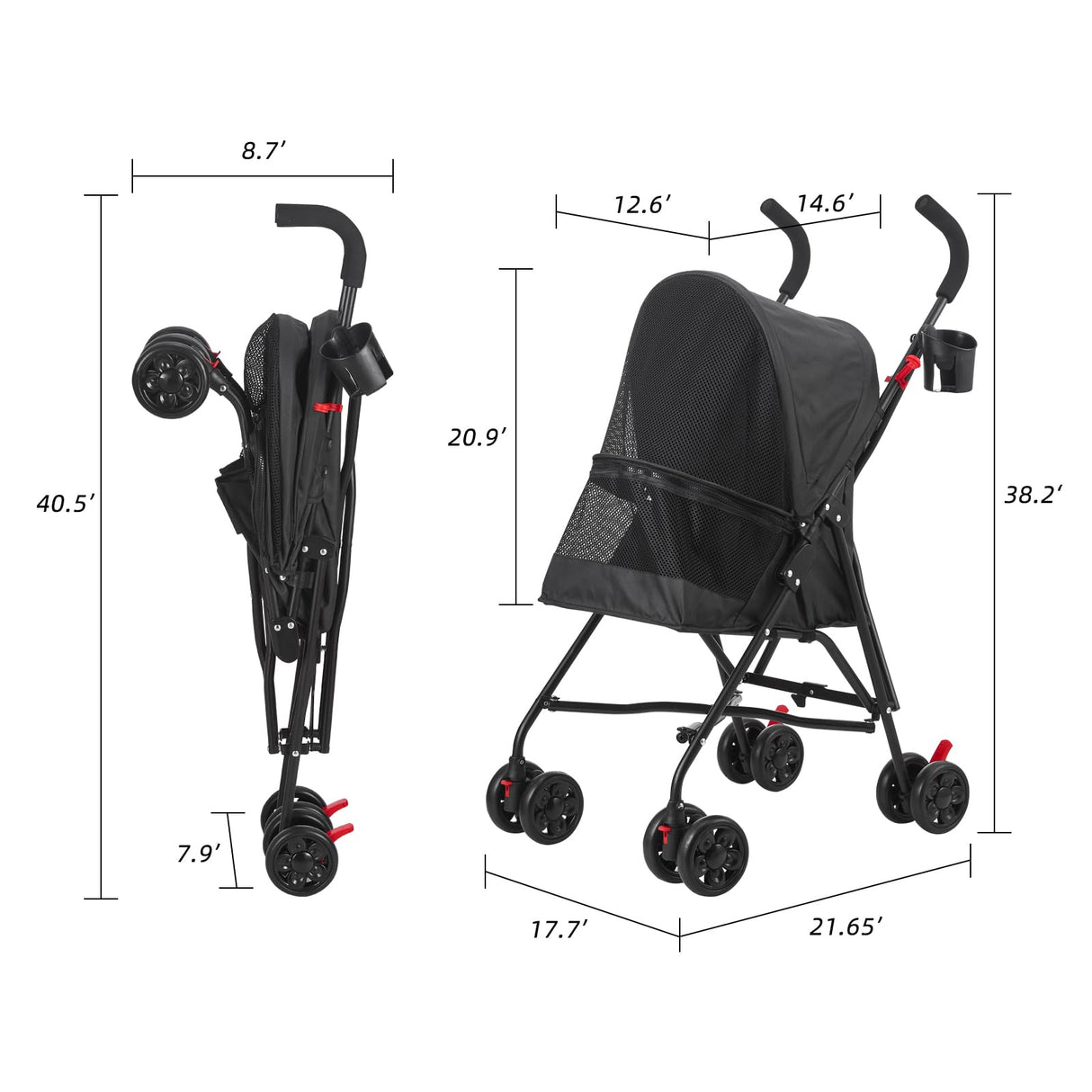 COOLCRAB Pet Stroller Oxford Cloth Foldable Dog Strollers for Small Dogs and Cats Suitable for All Road Surfaces Wide-View Panoramic Window 4 Wheels with Brakes Portable Design, Easy to Store (Blue)