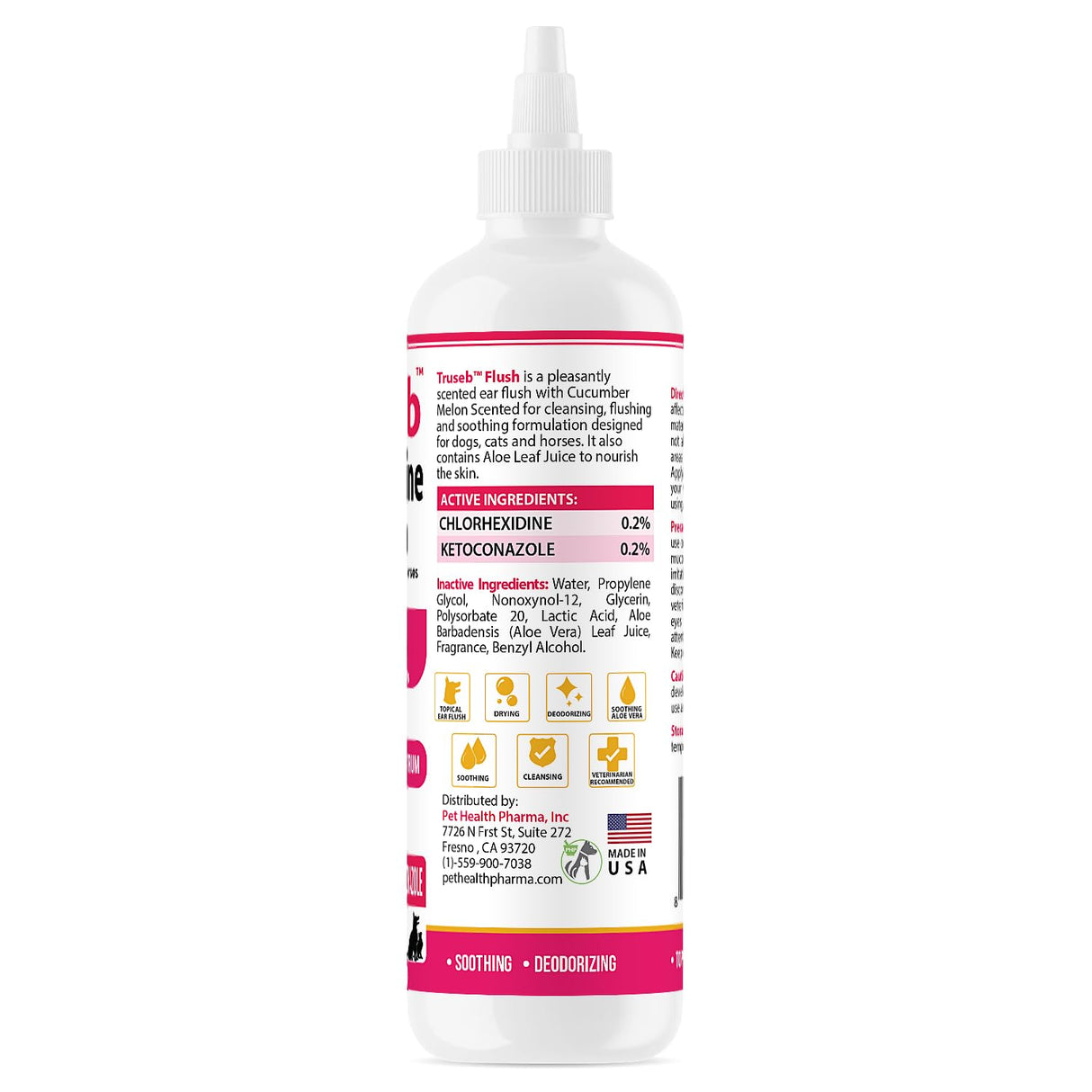 Truseb Advanced Topical Dog Ear Wash with Ketoconazole & Chlorhexidine Ear Flush Dog, Cats and Horses, with Aloe - 12 oz Made in U.S.A (Ketoconazole & Chlorhexidine Ear Flush, 12 oz)