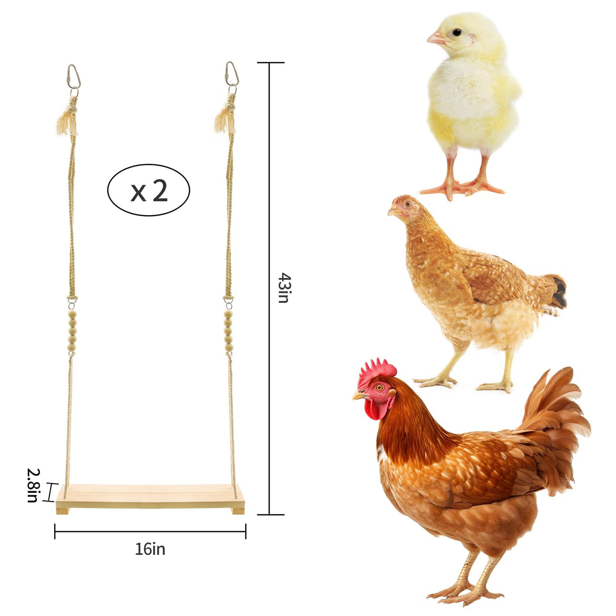 Chicken Swing Toy, 2 Pack Chicken Toys, Wood Chicken Swing Toy, Wood Chicken Swing for Chickens Rooster Poultry Parrots