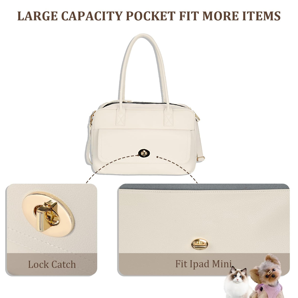 Pet Carrier Dog Purse Carrier Soft-Sided Carriers for Puppy Cat, Stylish Leather Handbag Travel Pet Bag for Small Dogs Cats, TSA Airline Approved
