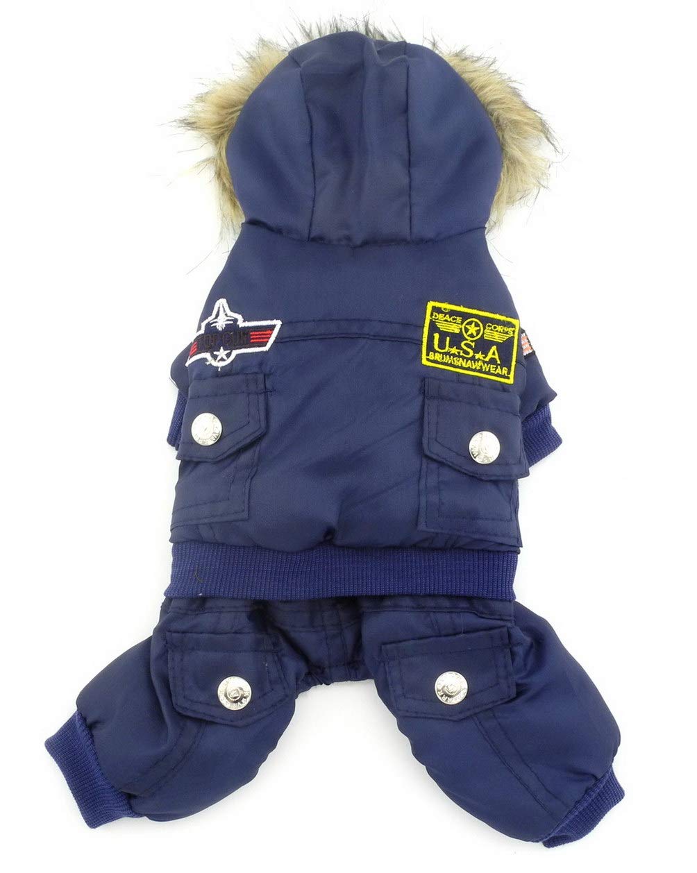 SELMAI Waterproof Fleece Lined Dog Winter Coat Snow Suit Airman Hooded Jumpsuit Snowsuits for Small Dog Puppy Chihuahua Blue M