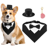 FunMular 3Pcs Formal Dog Tuxedo Accessories Set Adjustable Wedding Collar Bandana with Bow Tie Pet Top Hat for Large X-Large Dogs New Years Wedding Birthday Party