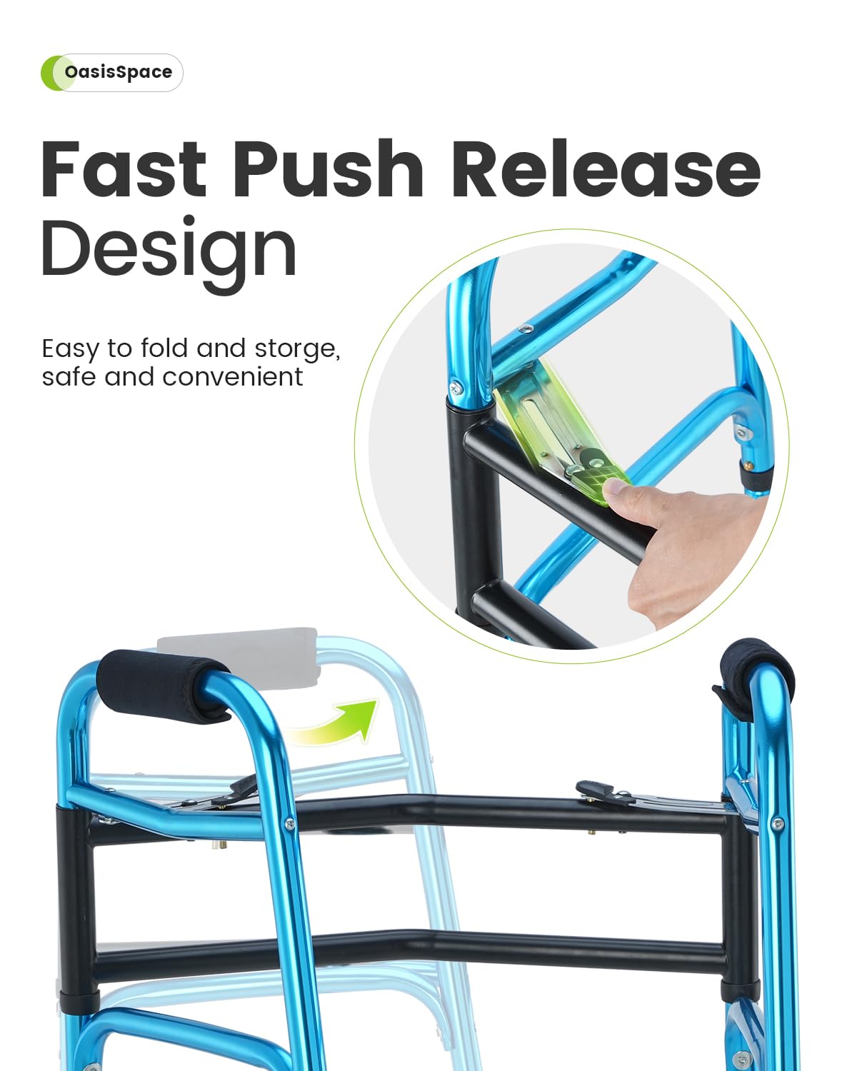 OasisSpace Heavy Duty Folding Walker, Bariatric Walker with 5 Inches Wheels for Seniors Wide Walker Supports up to 500 lbs [Walker Accessories Included] (Heavy duty size)