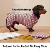 WienieDay Four-Legged Dachshund Shirt, Striped Thermal Velvet Fleece, Adjustable Back Fit, Stretchy Cozy Outfit for Mini Dachshunds & Small/Medium Dogs (Pink, Small(7-11lbs))