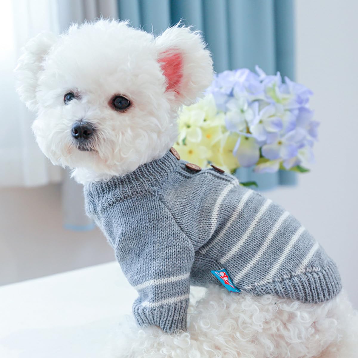 Dog Sweater Dog Pullover Shirt Pet Autumn Winter Warm Clothes Dog Overalls Cat Clothes Apparel Puppy Striped Sweater Coat Puppy Pajamas Outfits Dog Sweatshirt Holiday Costumes Grey M