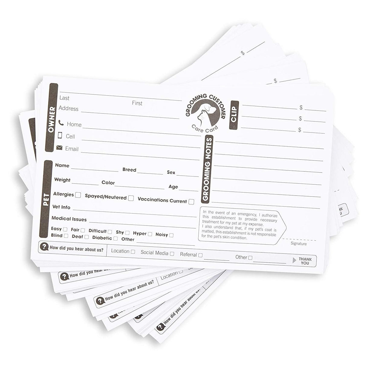 Juvale Pet Grooming Cards - Double-Sided Dog Grooming Client Cards - Pack of 100, 8 x 5 in