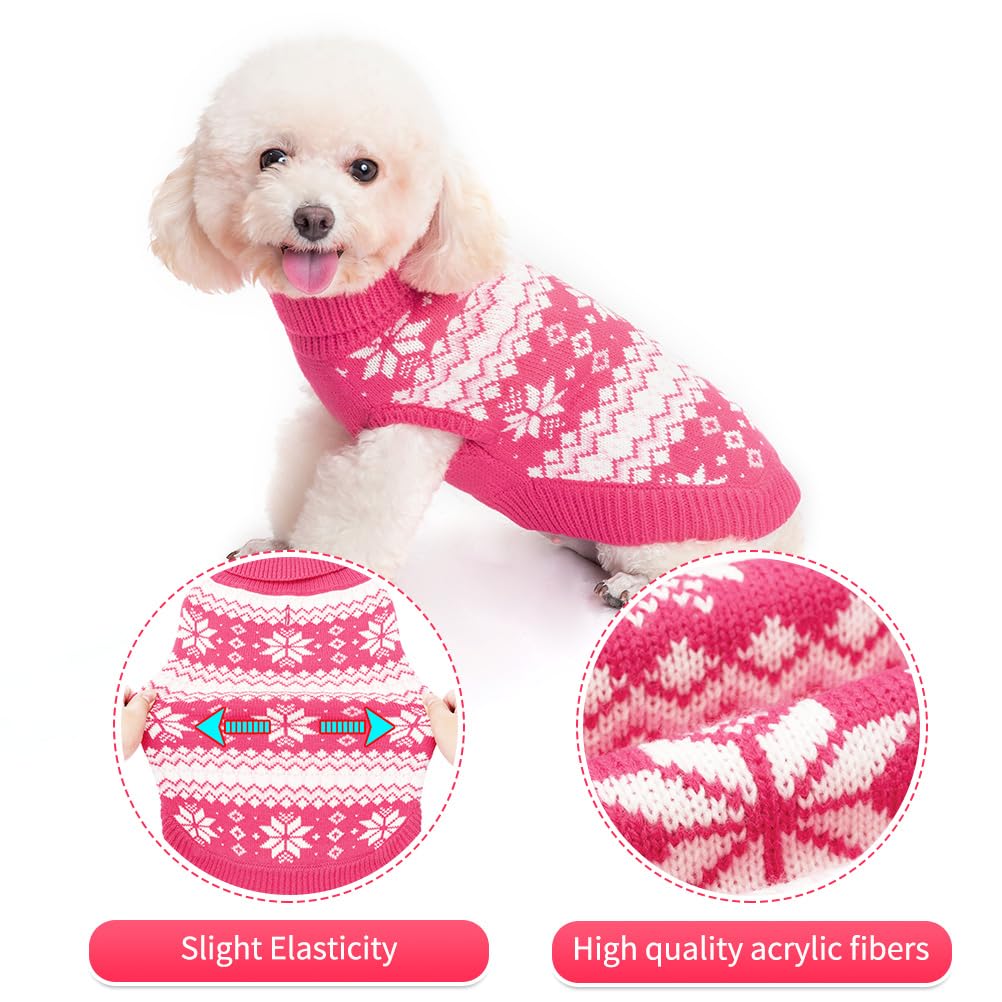 KOOLTAIL Cable Knit Valentines Dog Sweater Turtleneck, Cold Weather Pullover Classic Knitwear, Snowflake Pattern Thick Warm Winter Pet Clothes, Dog Sweater for Small Medium Large Dogs Girl, Pink S