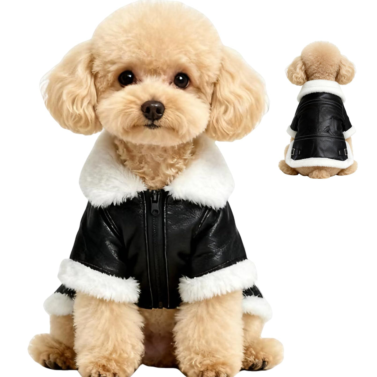 Floofelove Faux Dog Leather Jacket Suitable for Weight: 2 to 5lbs - Small Dog Clothes Winter Coat Chest: 13.8in Back Length: 9.8in Windproof Coat for Dogs Puppy Jacket