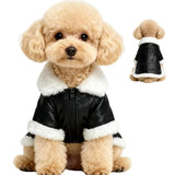 Floofelove Faux Dog Leather Jacket Suitable for Weight: 2 to 5lbs - Small Dog Clothes Winter Coat Chest: 13.8in Back Length: 9.8in Windproof Coat for Dogs Puppy Jacket