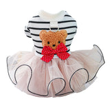 Dog Dress Tutu Skirt Bear Pattern Puppy Princess Striped Dress Elegant Small Girl Dog Clothes Bowknot Small Dog Dresses Cat Apparel Summer Dog Clothes Comfortable Breathable Outfits