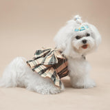 PUPTECK Plaid Dog Dress with Leash - Cute Puppy Harness Clothes for Small Medium Sized Dogs, Outfits for Girl Puppy Wedding Birthday Costume
