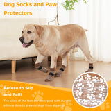 KUPAO Dog Socks 12 Pack to Prevent Licking Paws, Anti Slip Dog Booties and Paw Protectors for Hardwood Floors Hot Pavement, Suitable for Small Medium Large Senior Dogs - Size Large,Brown