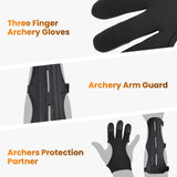 MARRTEUM 2 Pcs Archery Glove & Arm Guard Kit Leather PU Archery Bracer Three Finger Guard Protective Gear Accessories for Men Women & Youth