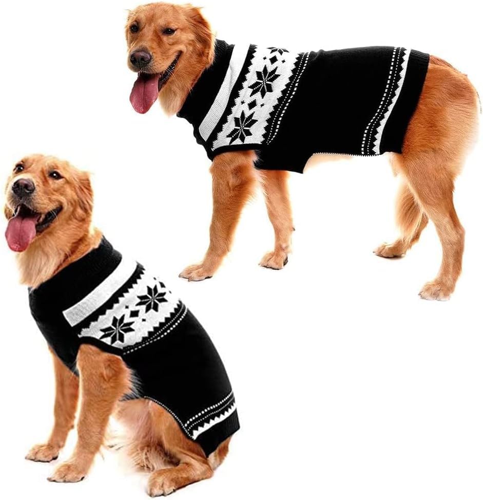 Mihachi Dog Sweater - Winter Coat Apparel Clothes with Colorful Stripes for Cold Weather, Black ML