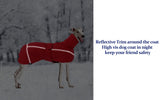 Greyhound Lurcher Winter Coat Whippet Warm Coat with Fleece Water Resistant Dog Jacket with Hook Loop Closure Zipper Harness Hole - Red - XLarge