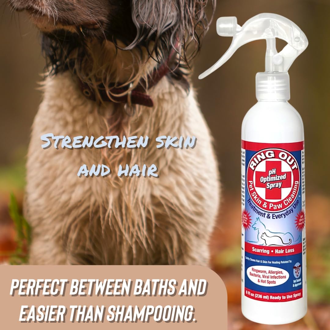 Ring Out for Pets: Control & Help Ringworm | Clean Pets Skin & Paws | Recovery & Itch Relief Calming Spray for Dog, Cat, Guinea Pig, Small or Large Animals/Pet. (Empty Applicator Bottle Included)