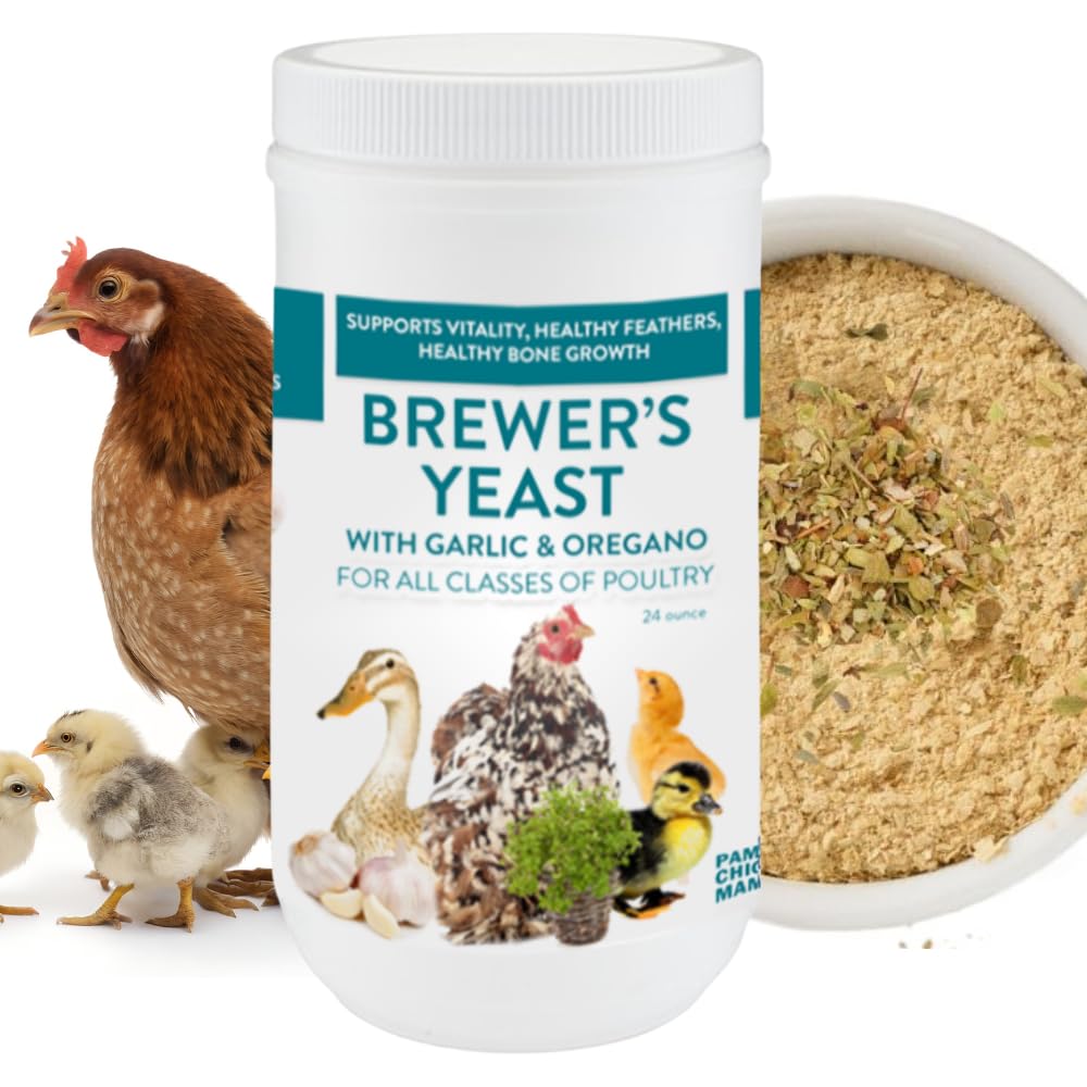Brewer's Yeast for Ducks & Chickens with Garlic & Dried Oregano (24 Ounce) | Niacin for Ducks, Chicks, and Adult Chickens | Chicken Probiotic & Amino Acids| Pampered Chicken Mama (24 Ounce)