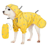 Blueberry Pet 14" Reflective Cloud Prints Lightweight Waterproof Dog Raincoat with Hood & Harness Hole, Sunflower Yellow, Outdoor Rain Gear Jacket 2 Legs for Dogs