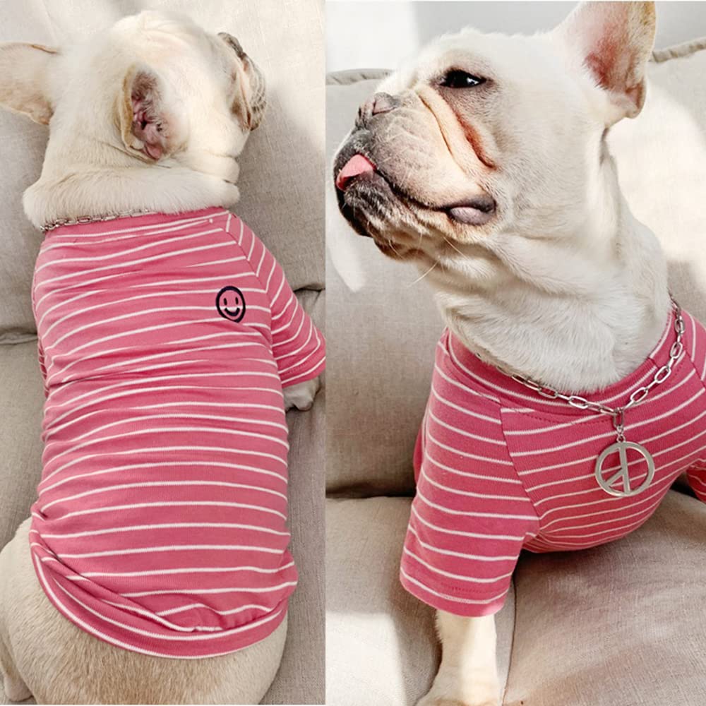 Dog and Owner Matching Clothes,White Striped Dog Shirts Summer T-Shirt Pajamas for Medium Large Dogs with Embroidered Smiley Face(Pink Pet 7XL)