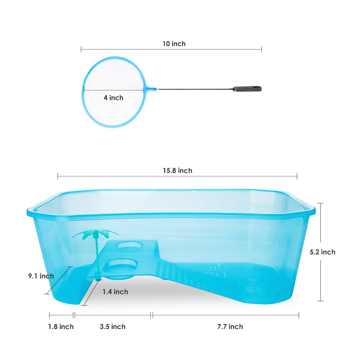 Turtle Tank with Multi-Function Areas, Easy Assembly, Ideal for Small Turtles & Reptiles, Includes Plastic Tree & Fishing Net