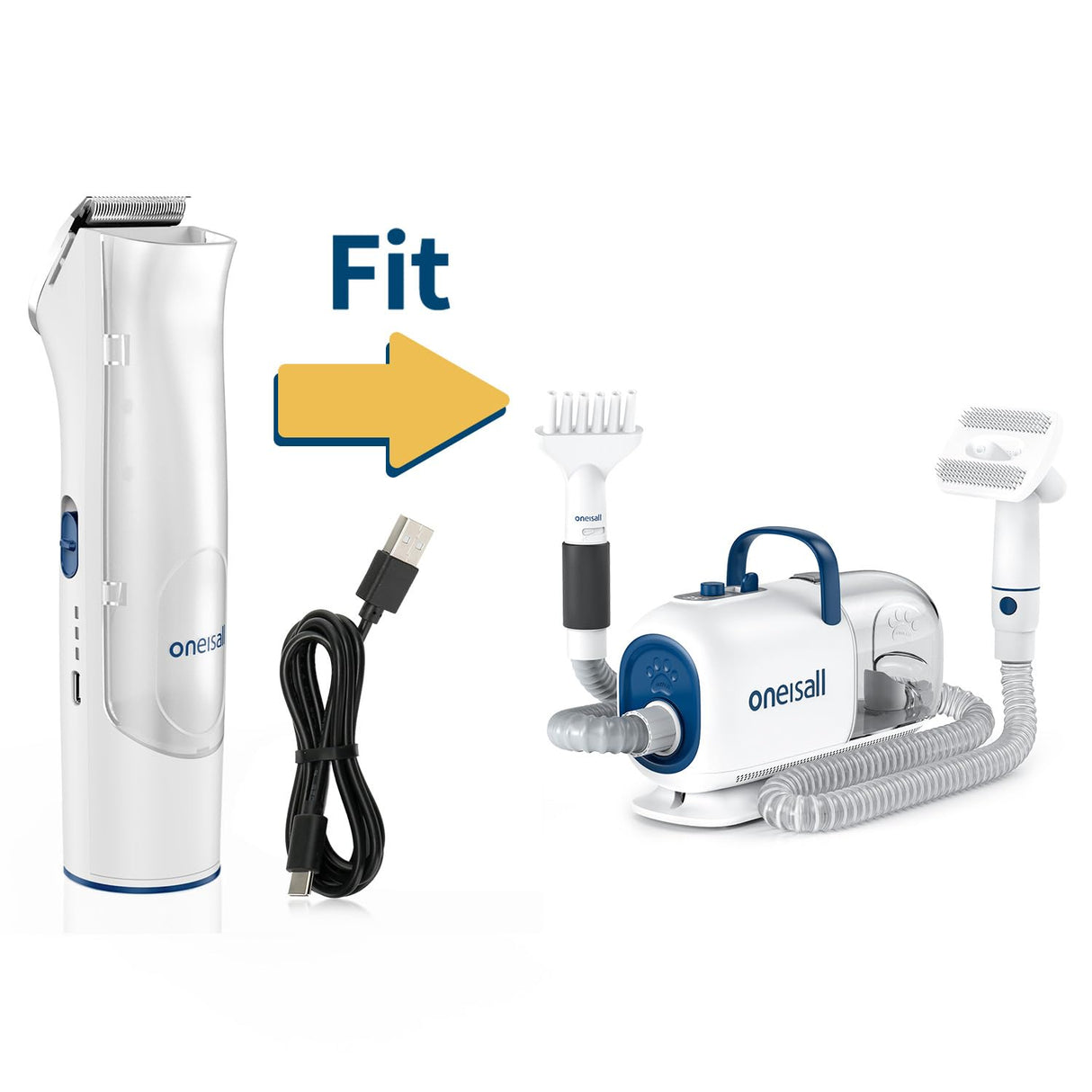 oneisall Replacement Main Clipper + USB Charger for BM1 Dog Grooming Vacuum Blow Dryer and Clippers
