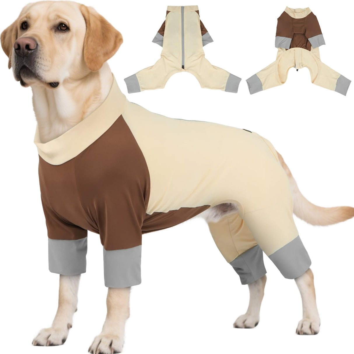 ROZKITCH SPF 50 Dog Shirt Summer Cooling Shirt UV Protection, Lightweight & Comfortable Dog Pajamas for Extra Large Dogs in Hot Weather Four Long Sleeves Recovery Suit YellowBrwon 4XL