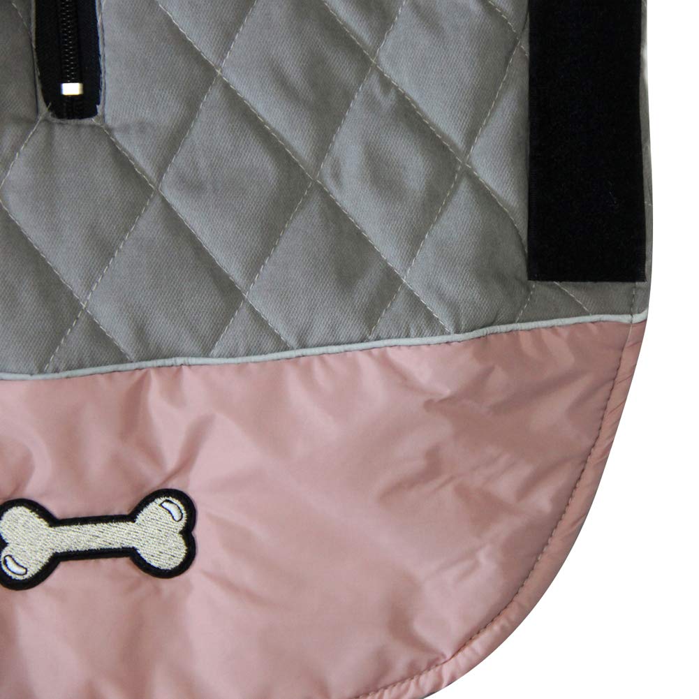 Vecomfy Reversible Dog Coats for Small Dogs Waterproof Warm Puppy Jacket for Cold Winter,Pink and Grey S