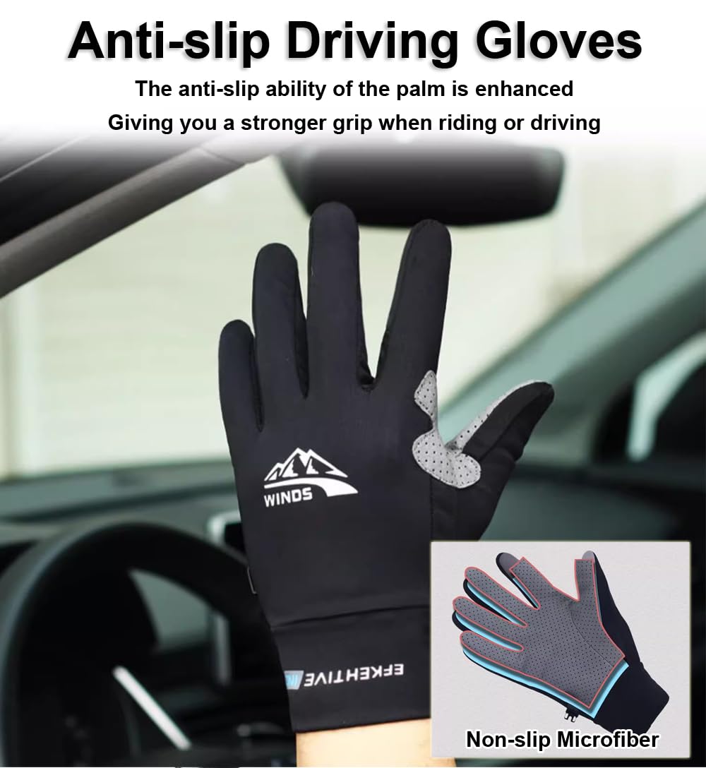 SUJAYU Full Finger UV Protection Gloves - Women & Men's Thin Fishing, Hiking, Cycling, Driving, Gym Gloves (Grey, Large)